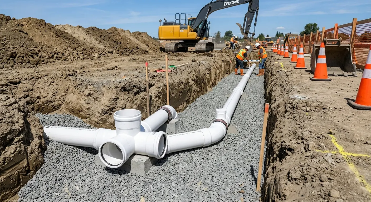 New PVC sewer pipe installation in open trench for Sewer Backup in Casa de Oro-Mount Helix